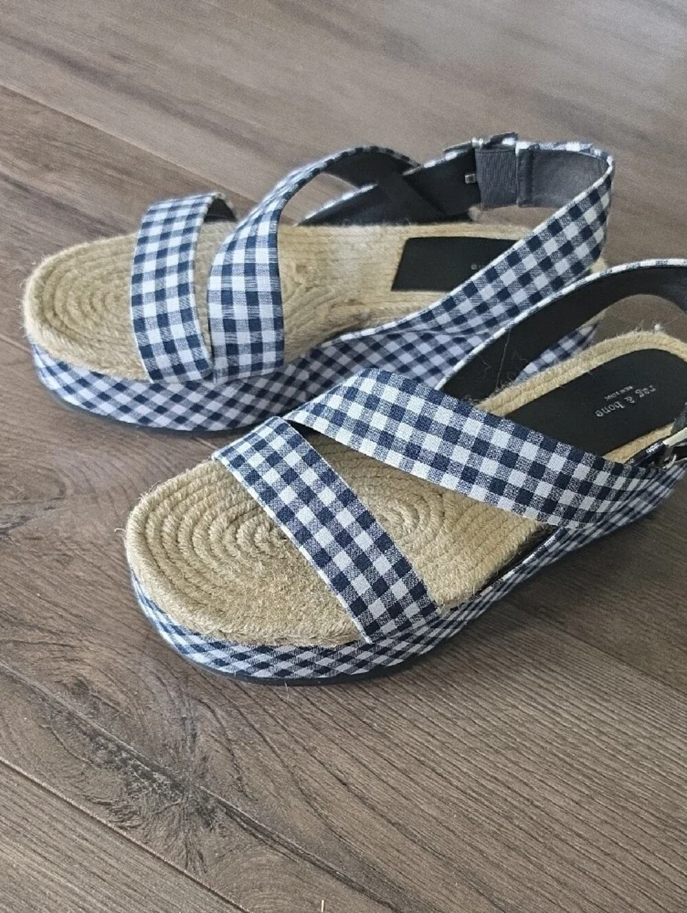 rag & bone Navy and White Gingham Espadrille Platform Sandals 2.25